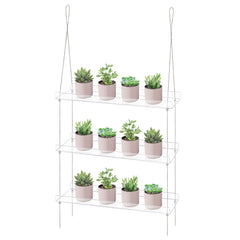 Sumerflos front view of three-tier clear shelves showing neat plant display and airy aesthetic