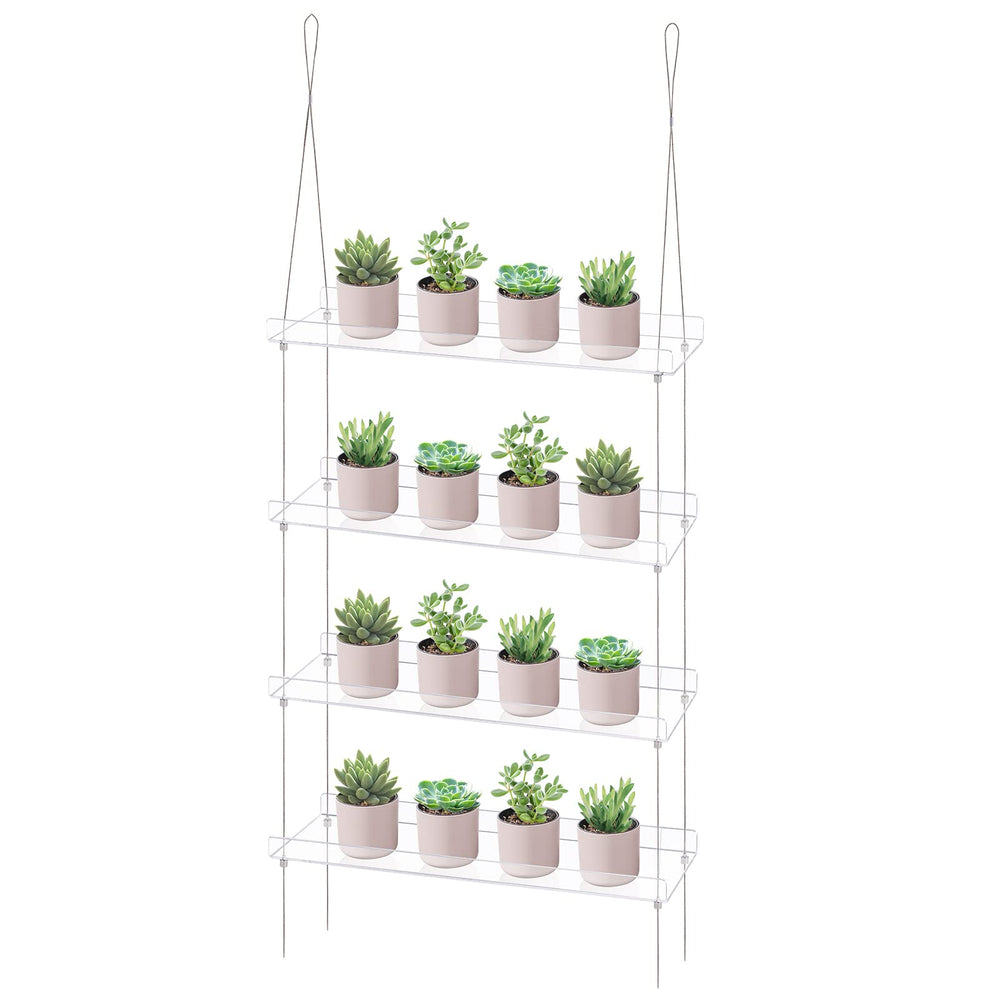 Sumerflos front view of hanging window shelves showcasing modern clear design and space-saving benefit