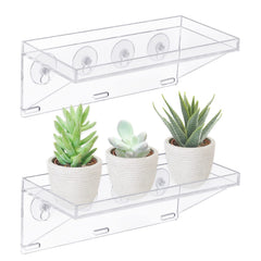 Sumerflos front view showing clear shelf and potted succulents with bright light benefit