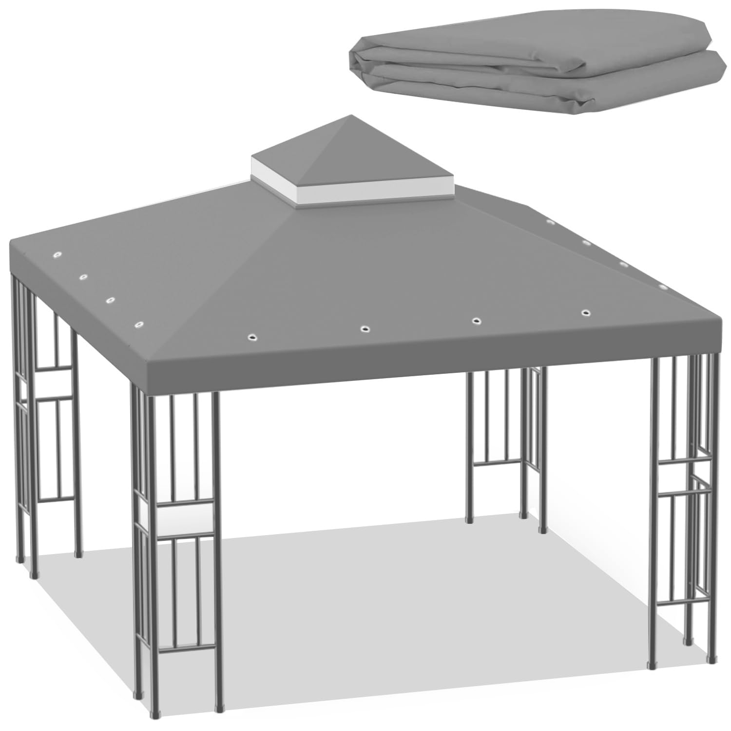 Sumfaller canopy front view showing full beige coverage and quick replacement benefit
