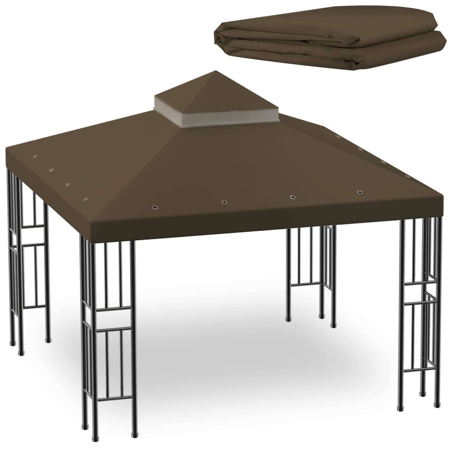 Generic Sumfaller front view of beige canopy showing full coverage and curb appeal
