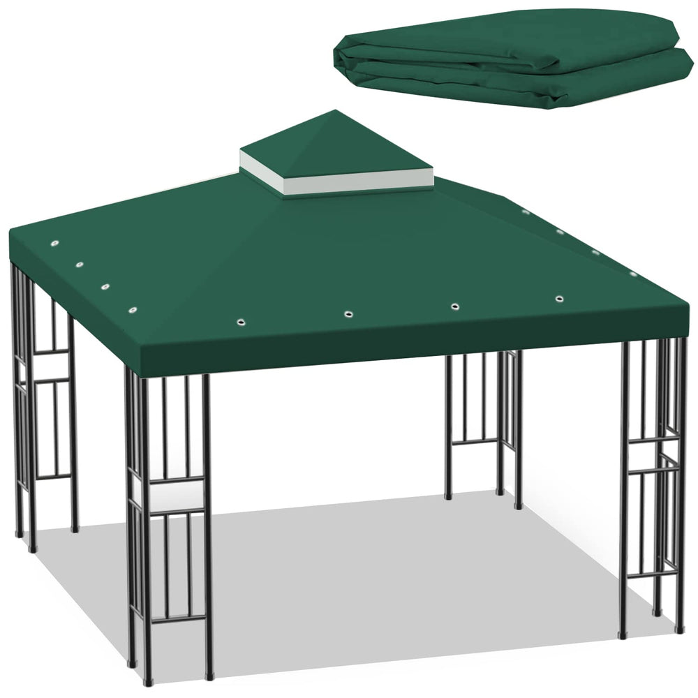 Sumfaller gazebo front view showing full beige canopy and double-tier ventilation benefit