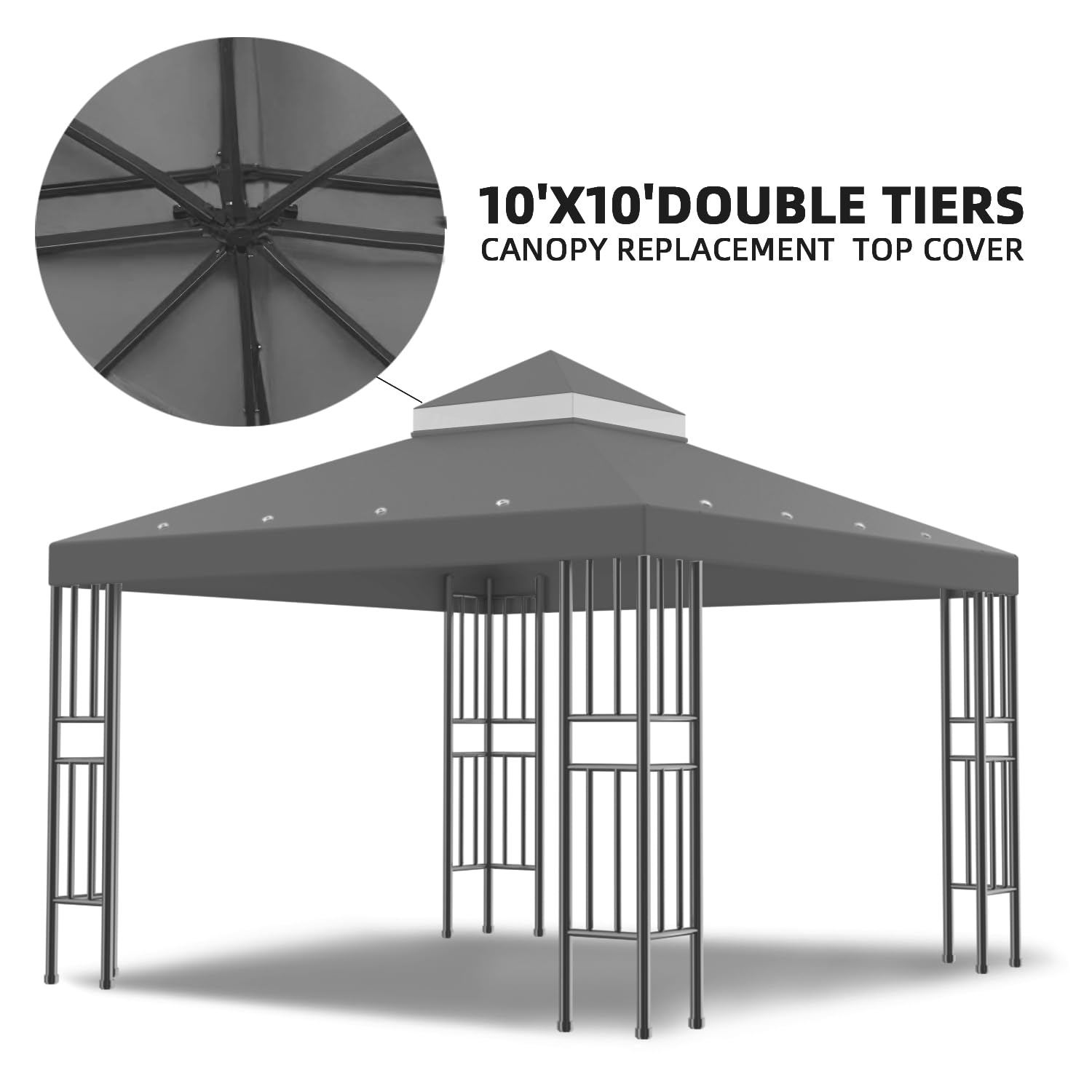 Sumfaller canopy next to a frame showing size comparison for correct fitting