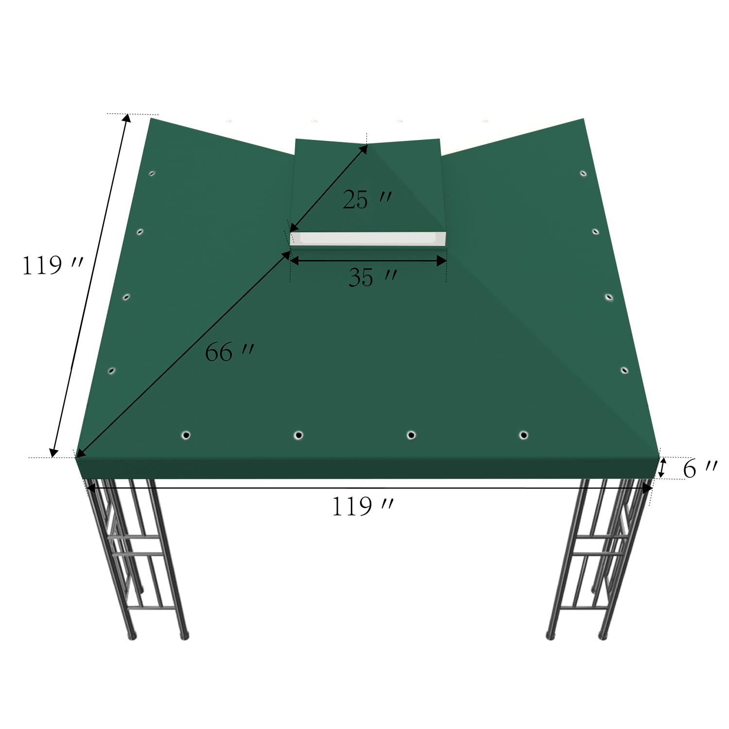 Sumfaller canopy beside measuring tape showing 120x120 inch size for proper fit