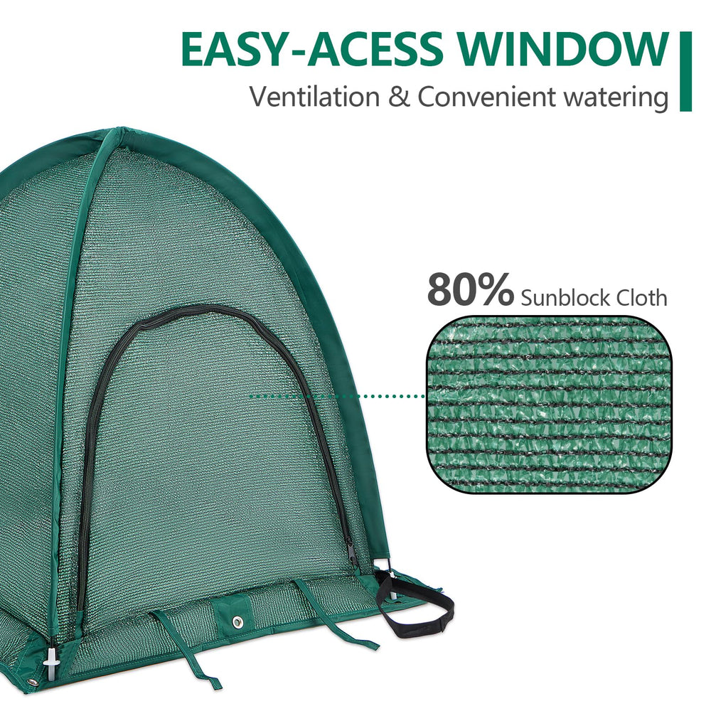 SUMGROW tent in use over container garden protecting seedlings from sun