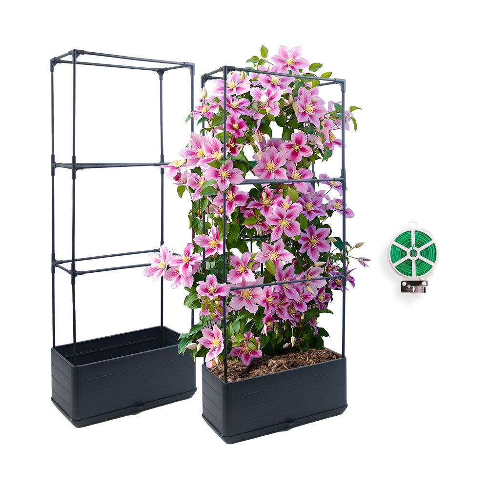 Sumloty front view assembled planter trellis showing space-saving vertical growth benefit