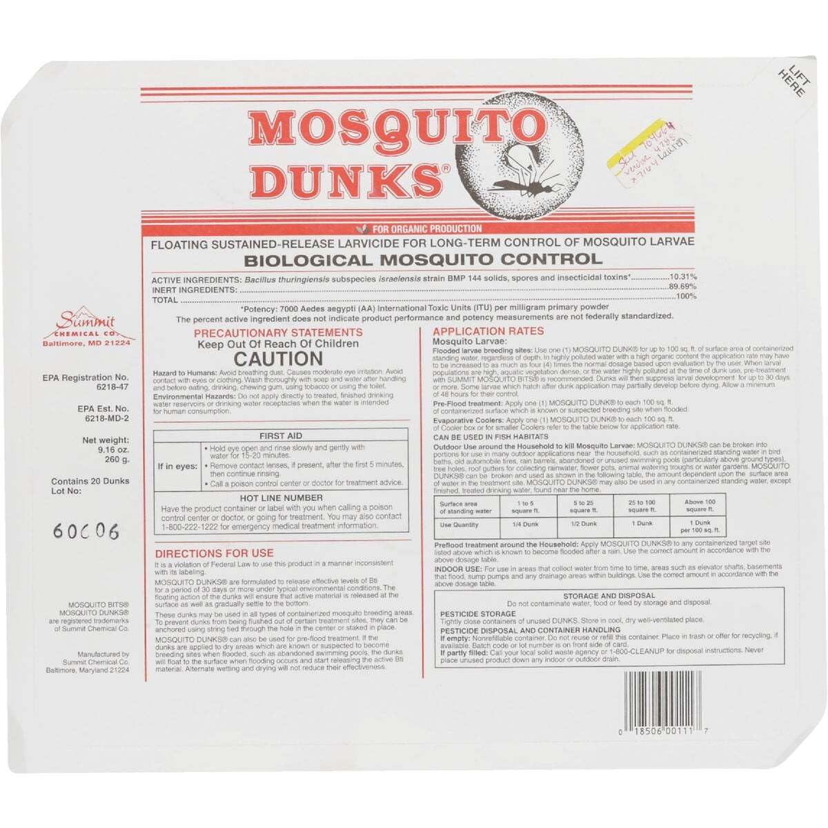 Summit product label and instructions clear for safe correct use