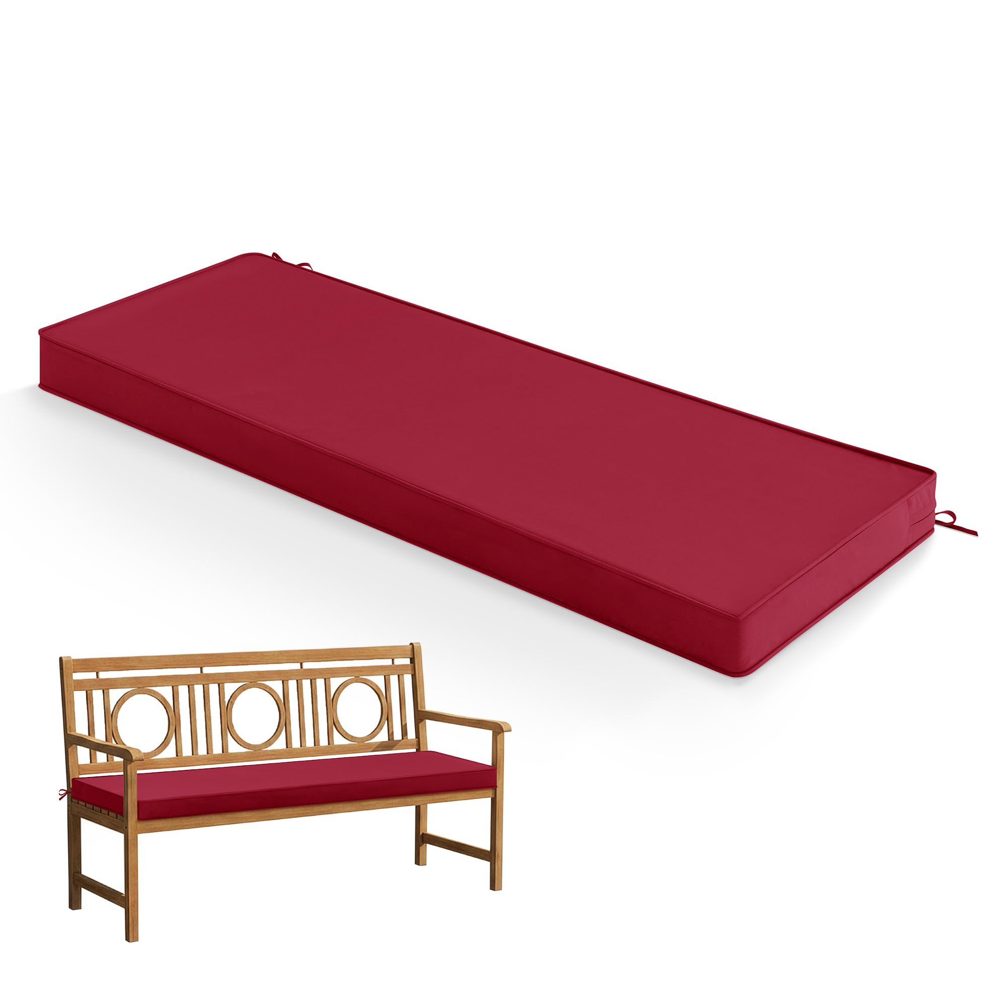 Summsun bench cushion front view showing burgundy seat enhancing comfort