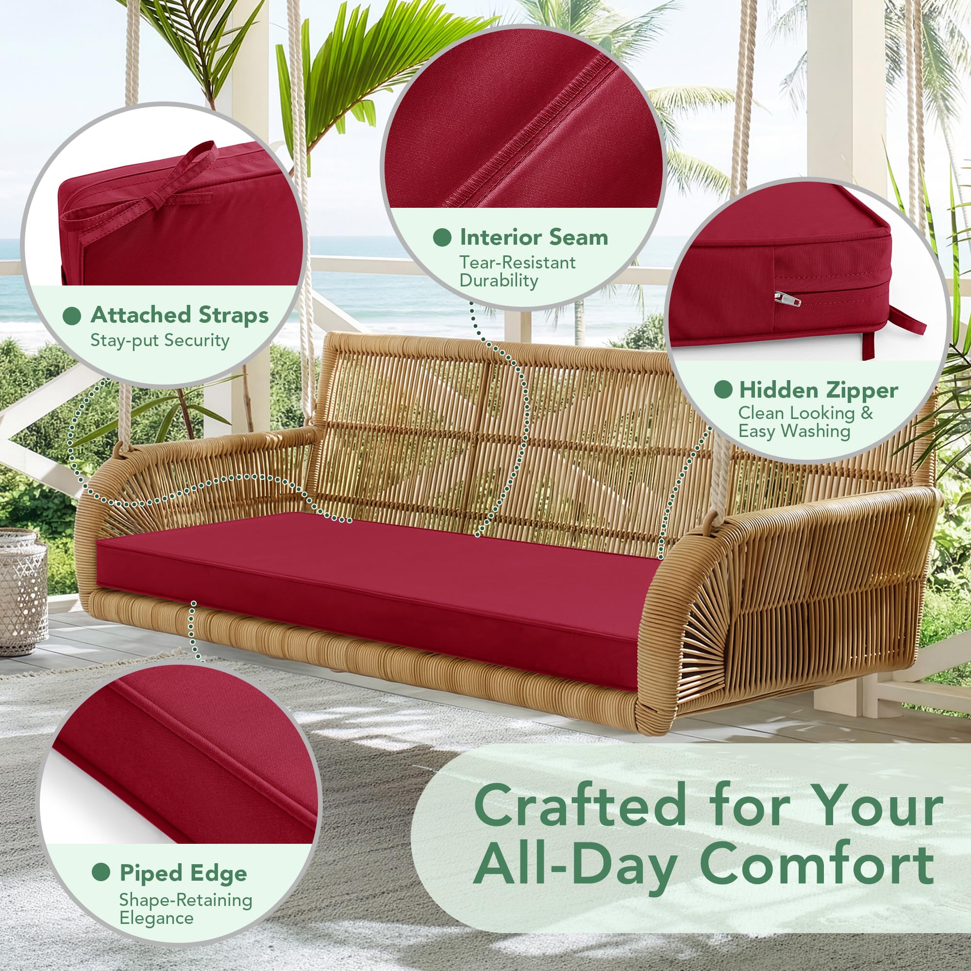 Summsun cushion placed on garden bench adding cushioned seating comfort