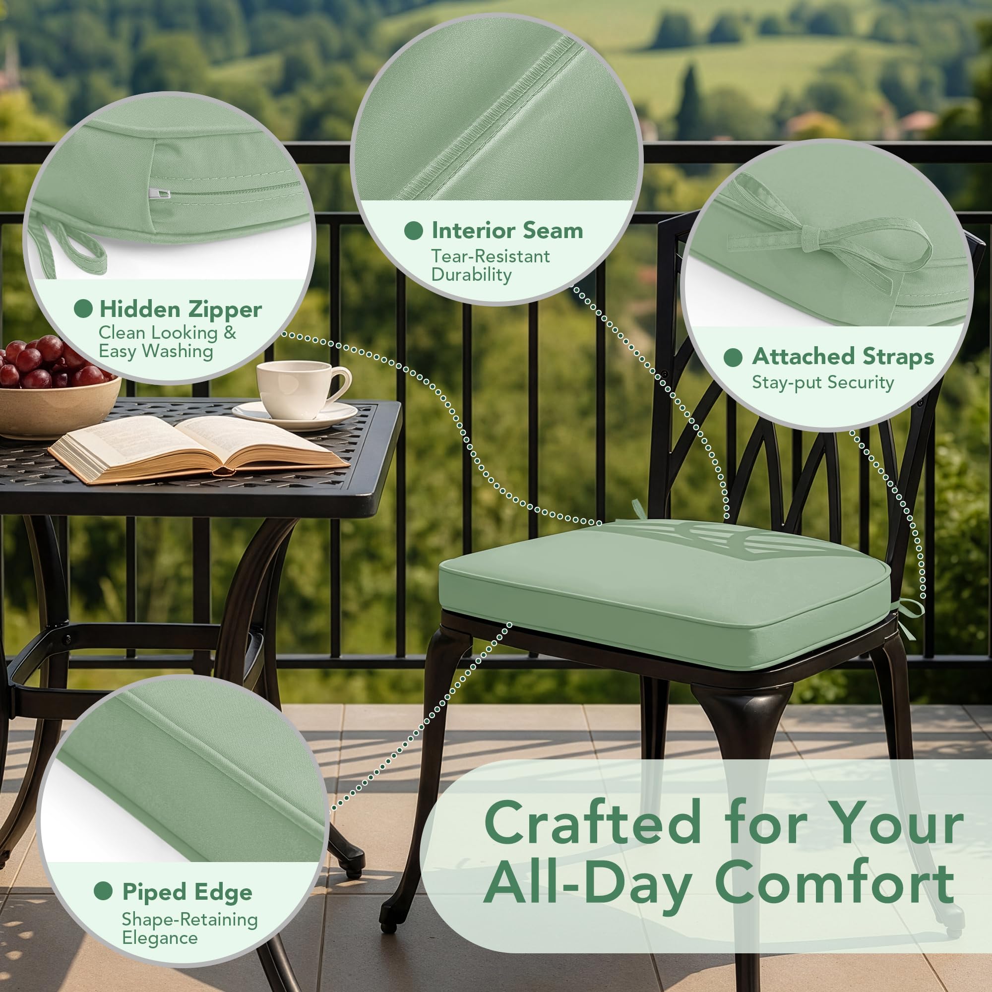 Summsun cushion placed on wicker chair illustrating secure fit and comfort