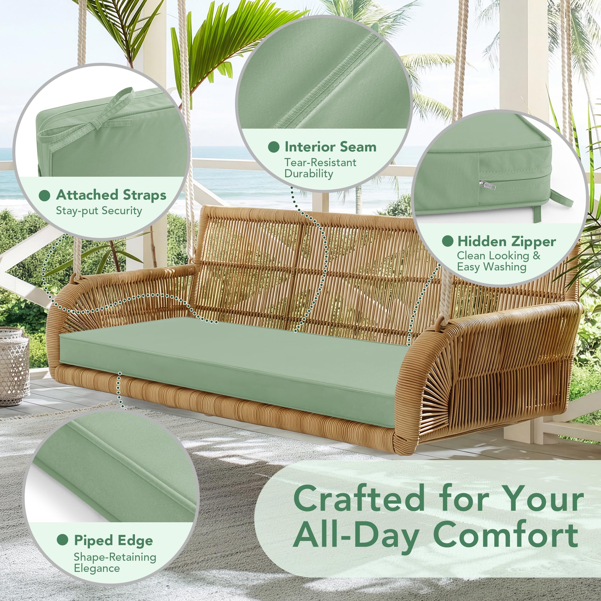 Summsun cushion placed on wooden garden bench adding comfort and visual appeal