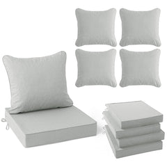 Summsun front-facing patio cushions set on chairs showing neat light grey styling and comfort