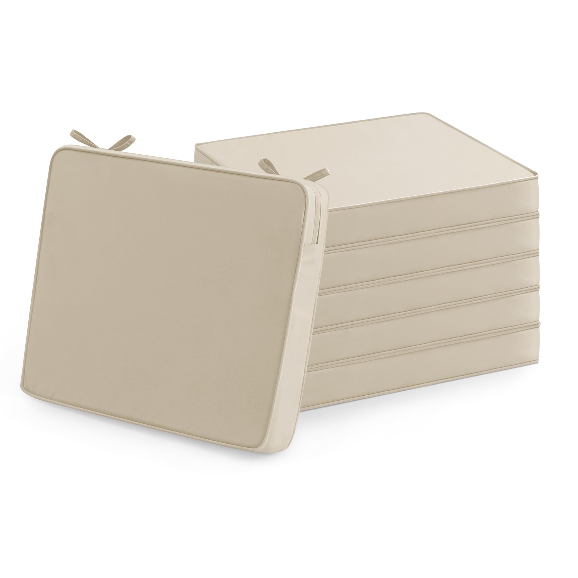 Summsun front view of six beige cushions showing neat stack and coordinated look