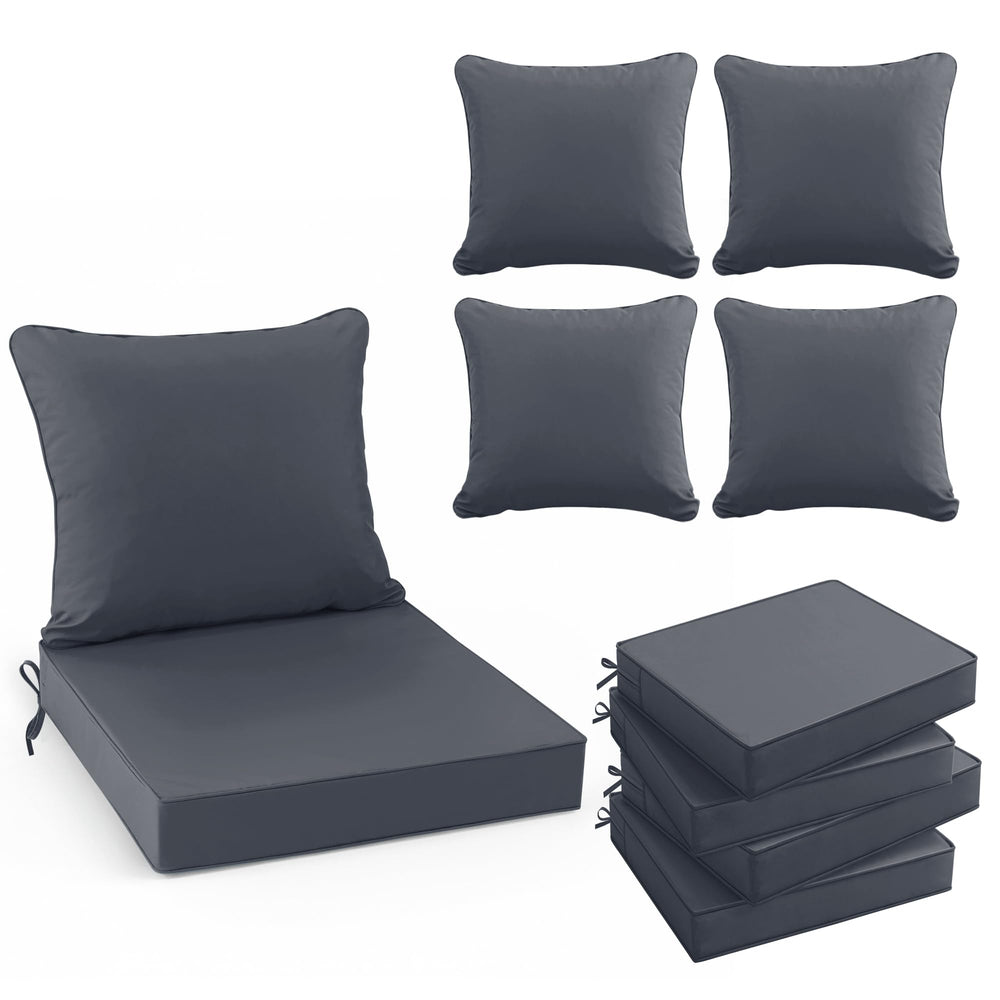 Summsun front packaging showing four dark grey cushions and compact box, highlights easy setup