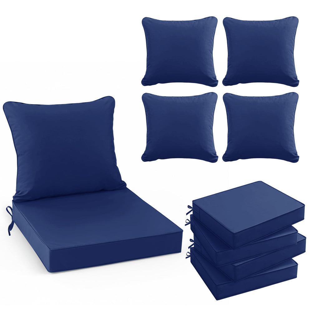 Summsun front view of navy cushion set showing neat packaging and styling benefit
