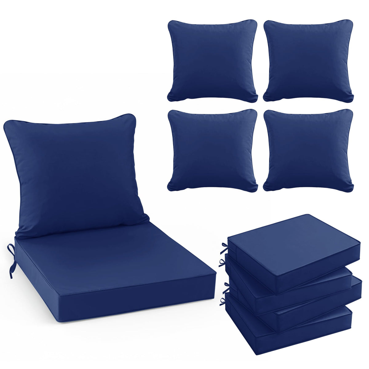 Summsun front view of navy cushion set showing neat packaging and styling benefit