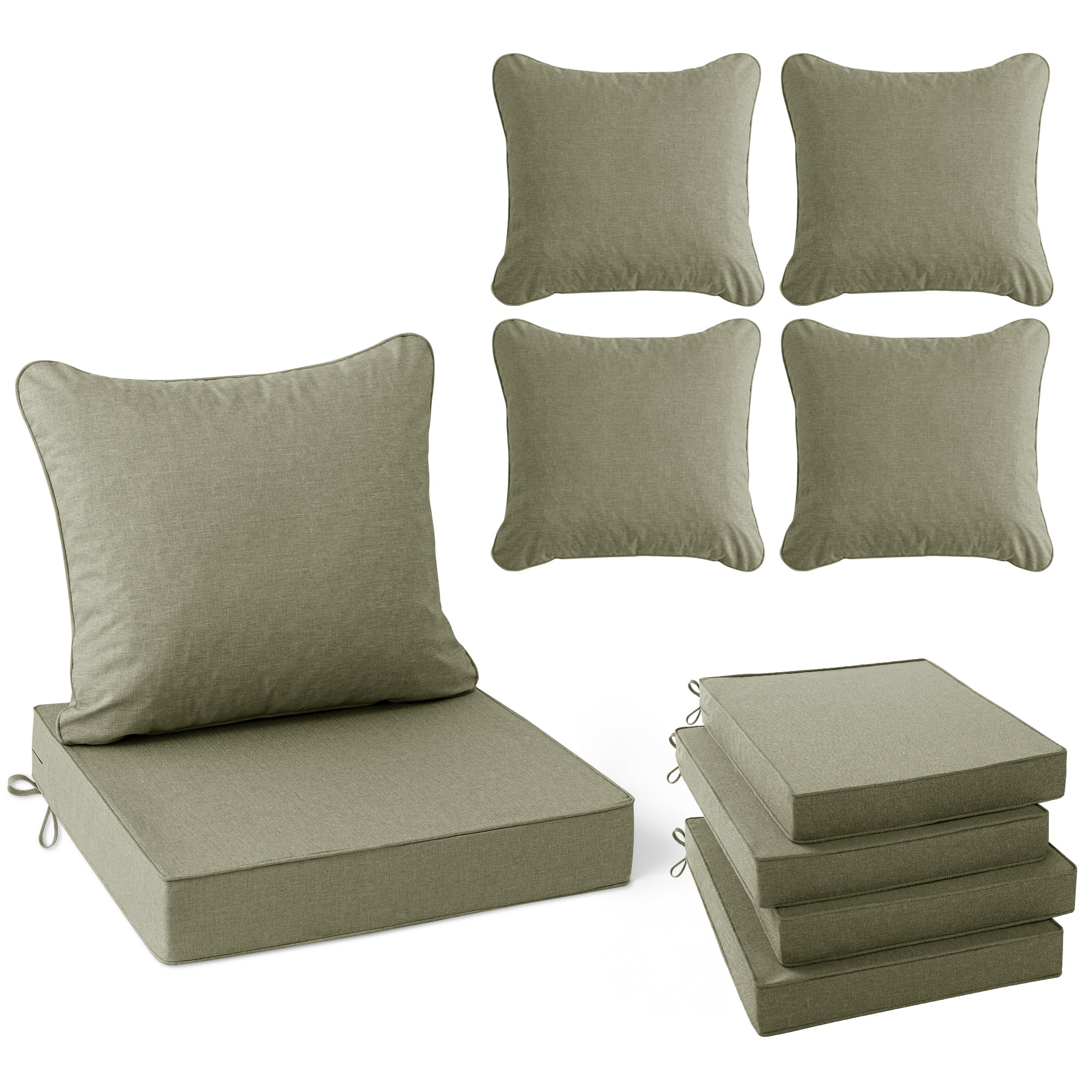 Summsun front view of four mocca green cushions showing plush seat comfort