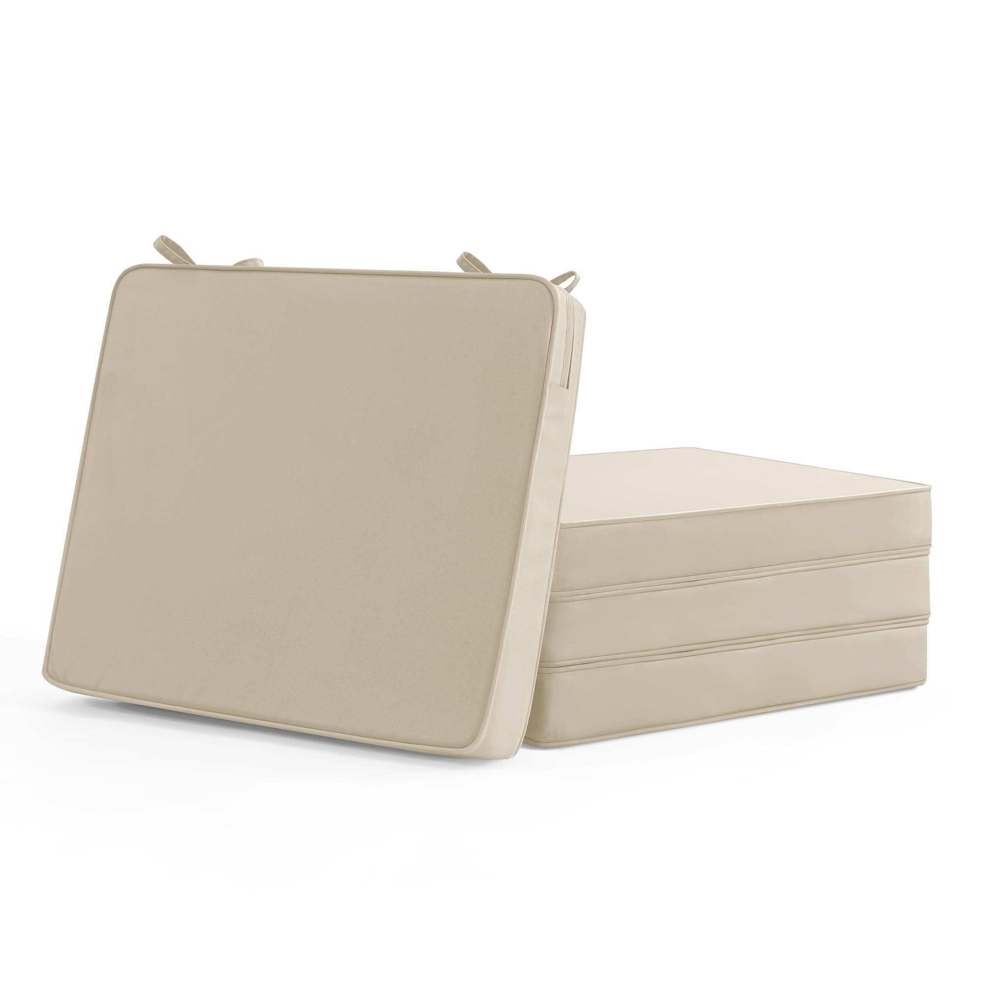 Summsun front view beige patio cushions showing neat fit and style