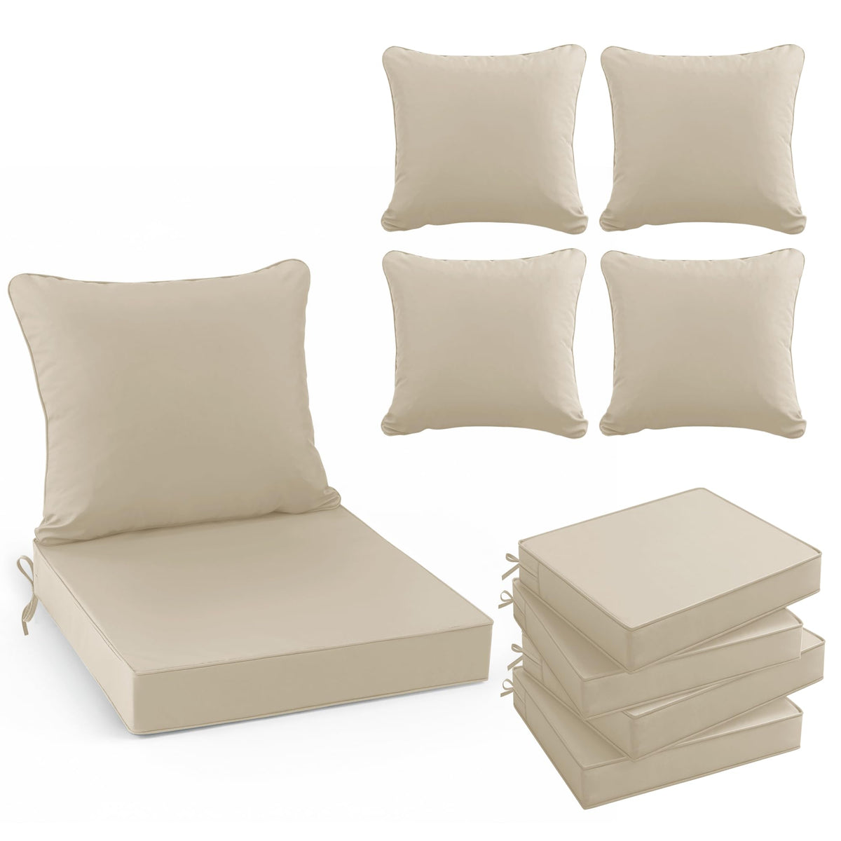 Summsun front view cream cushion set showing neat finish and curb appeal