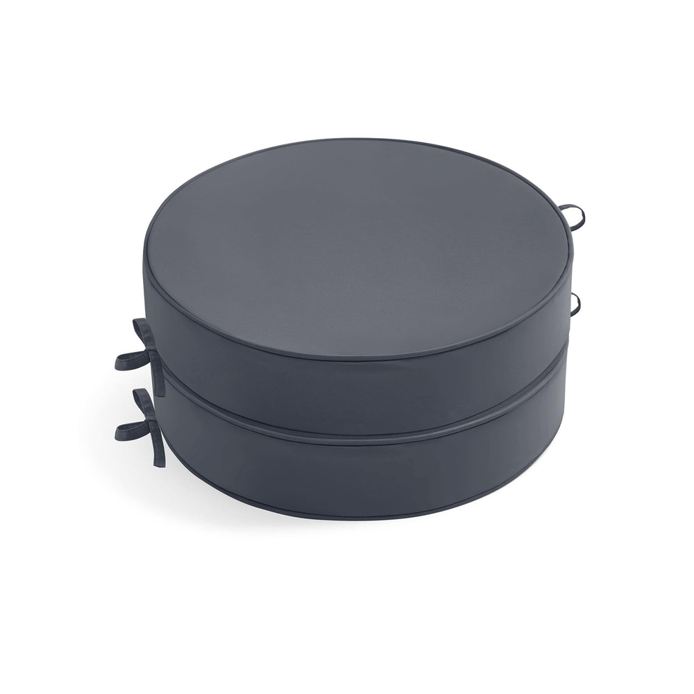 Summsun front view of two dark grey round cushions showcasing shape and fit