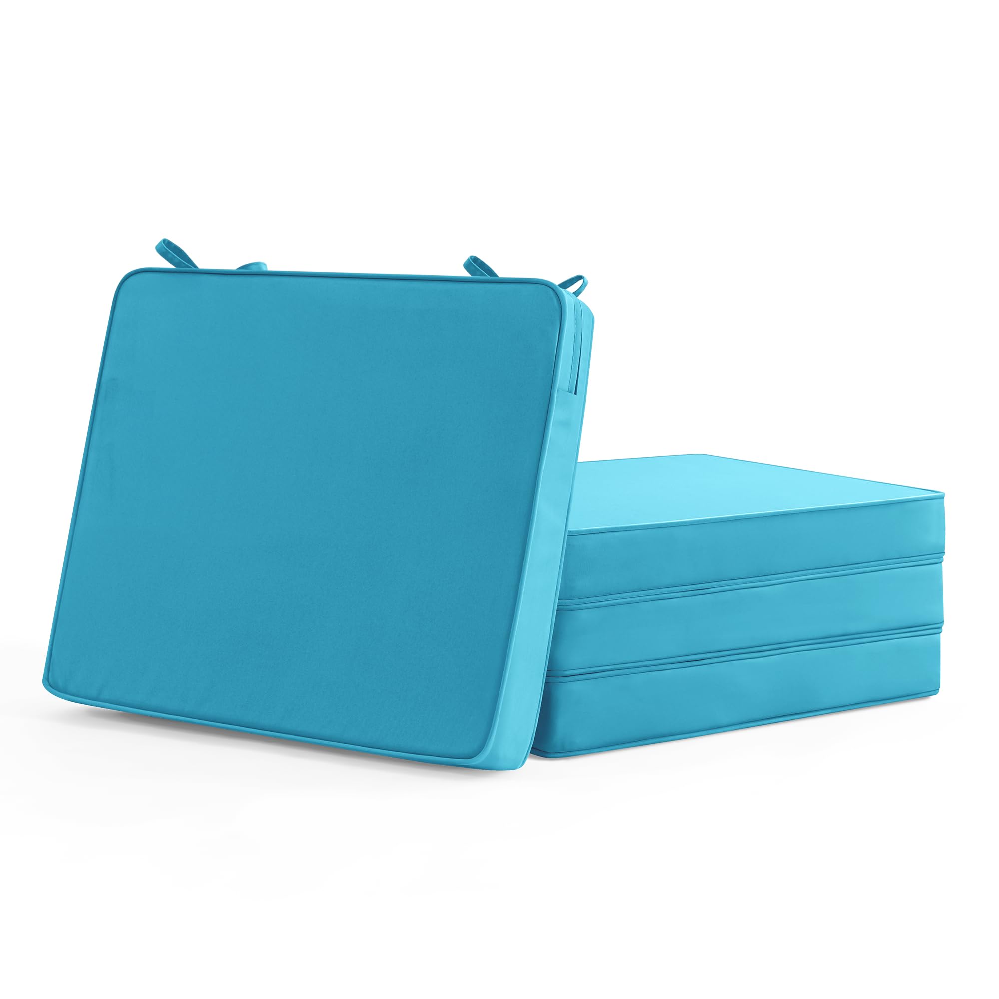 Summsun front view of four teal chair cushions showing neat family seating