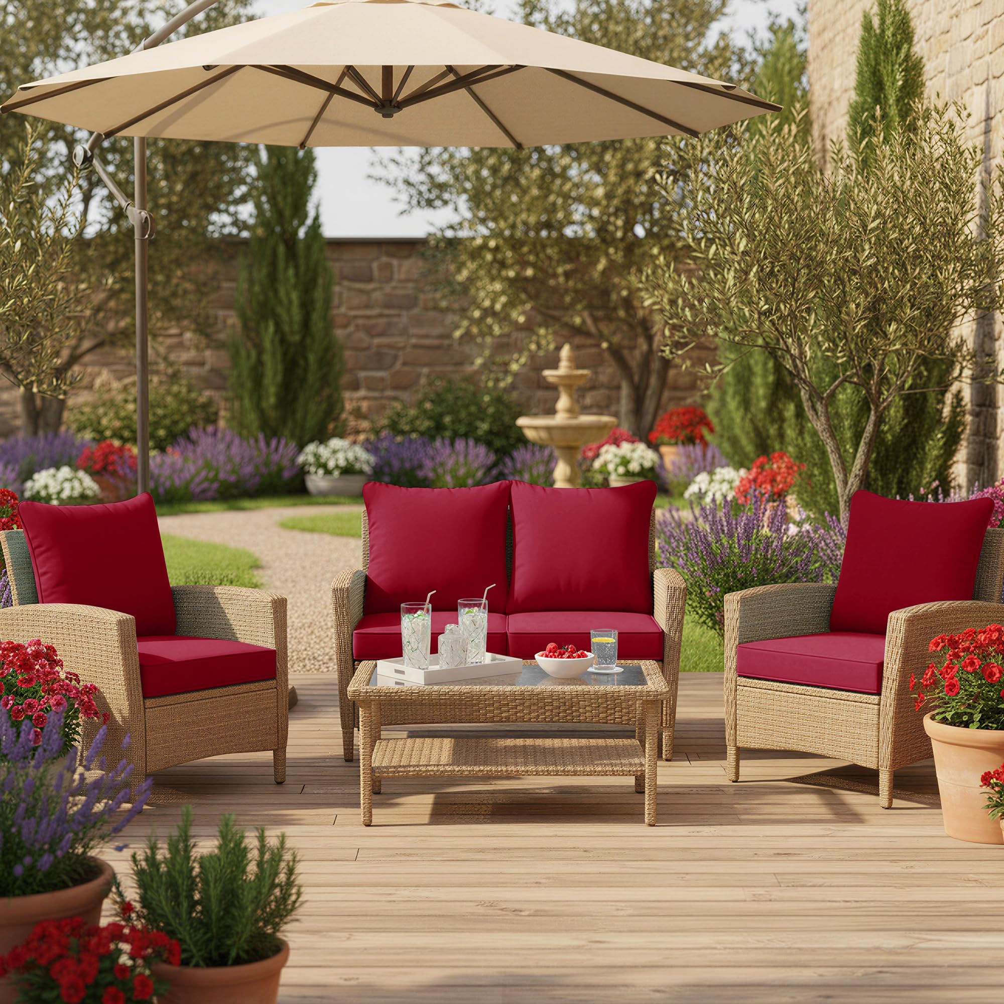 Summsun cushions on deck setting creating inviting outdoor seating