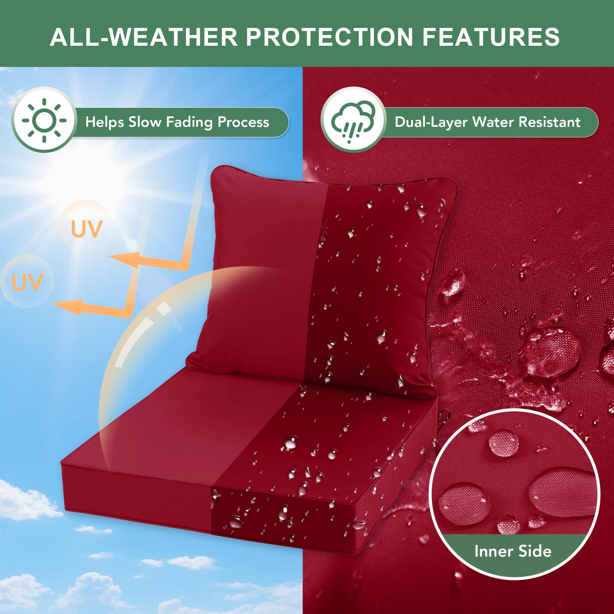 Summsun seat cushion profile showing thickness and supportive sponge core
