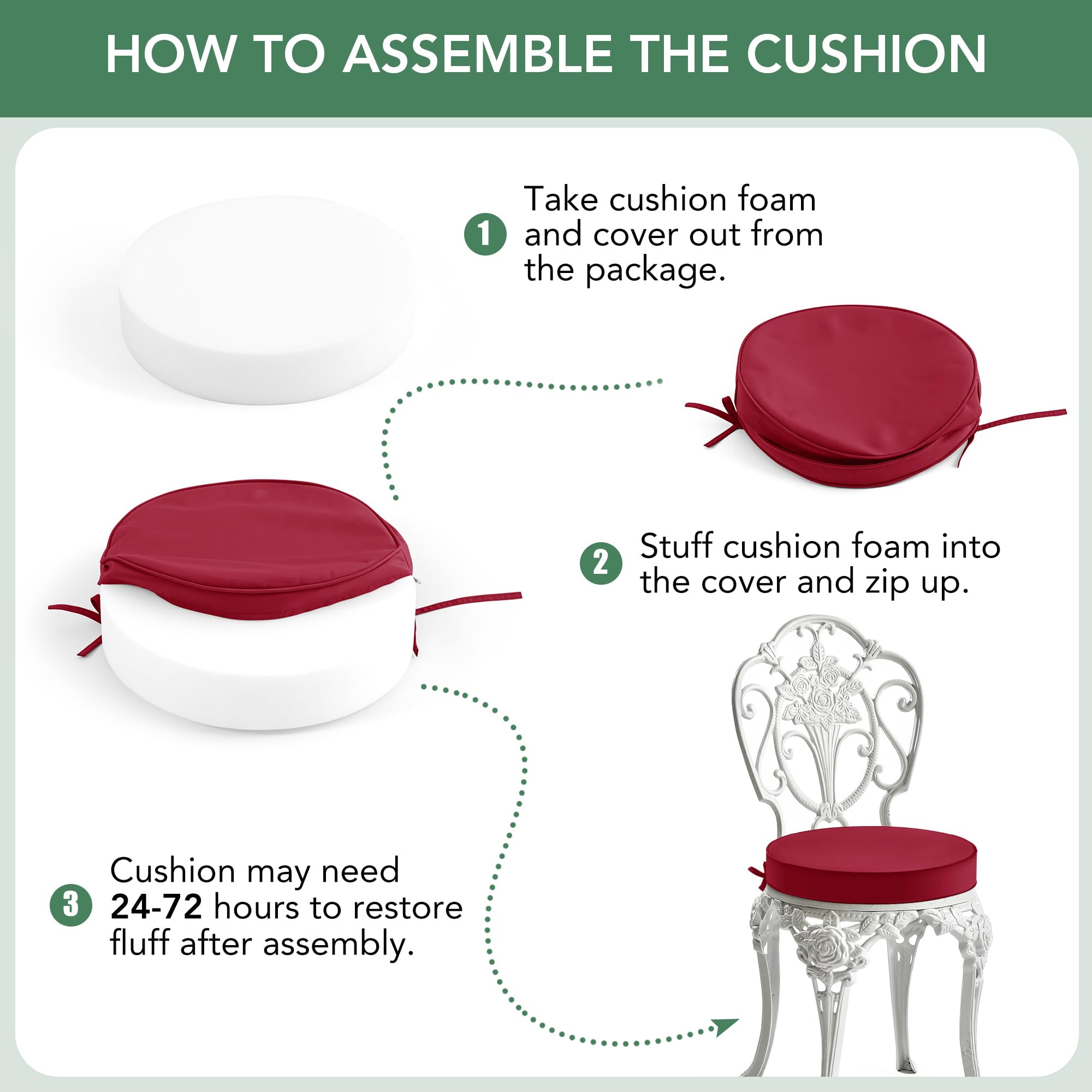 Summsun cushion on chair with ruler showing 15-inch diameter scale for accurate fit benefit