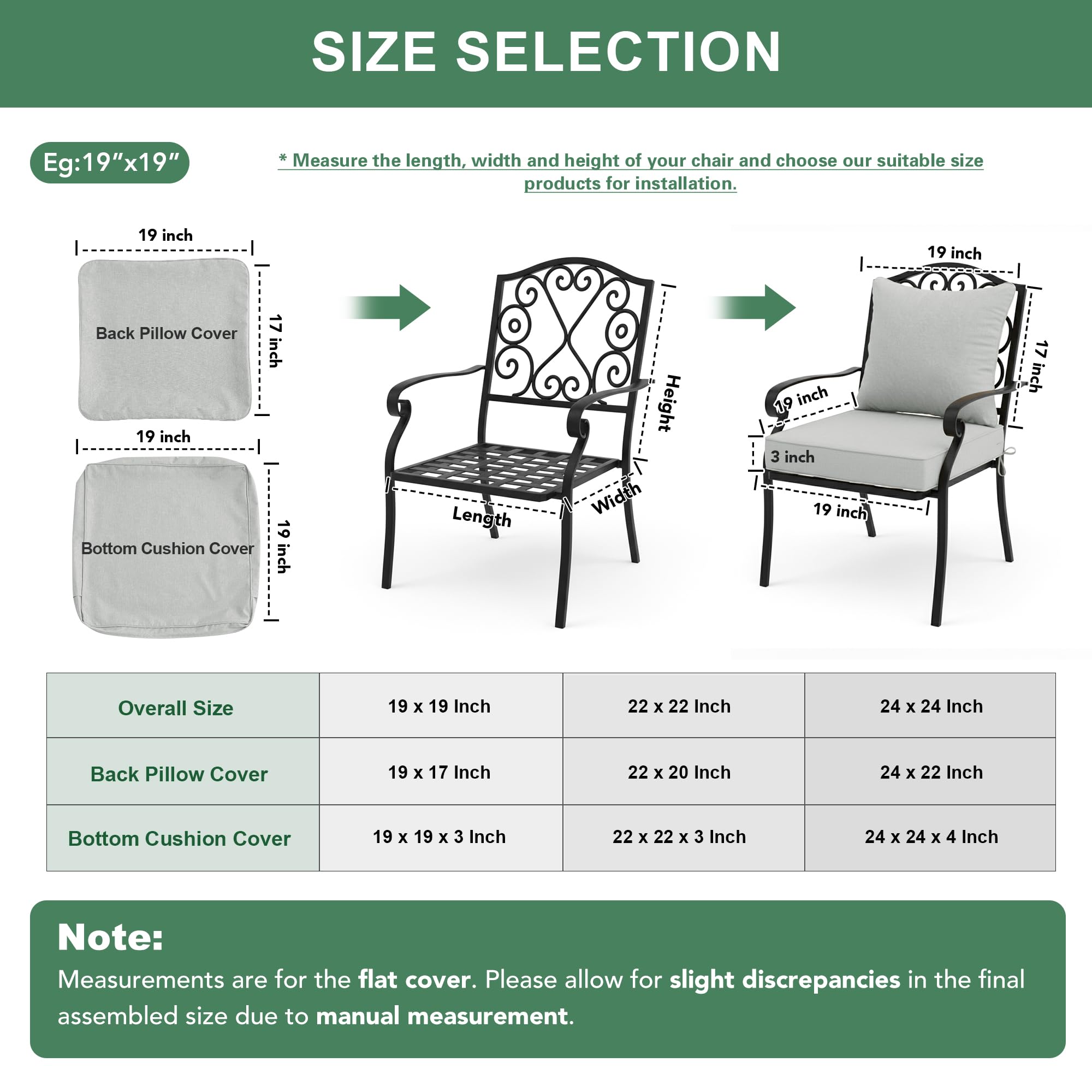 Summsun cushions on chair with ruler showing 22x22 inch scale and accurate sizing