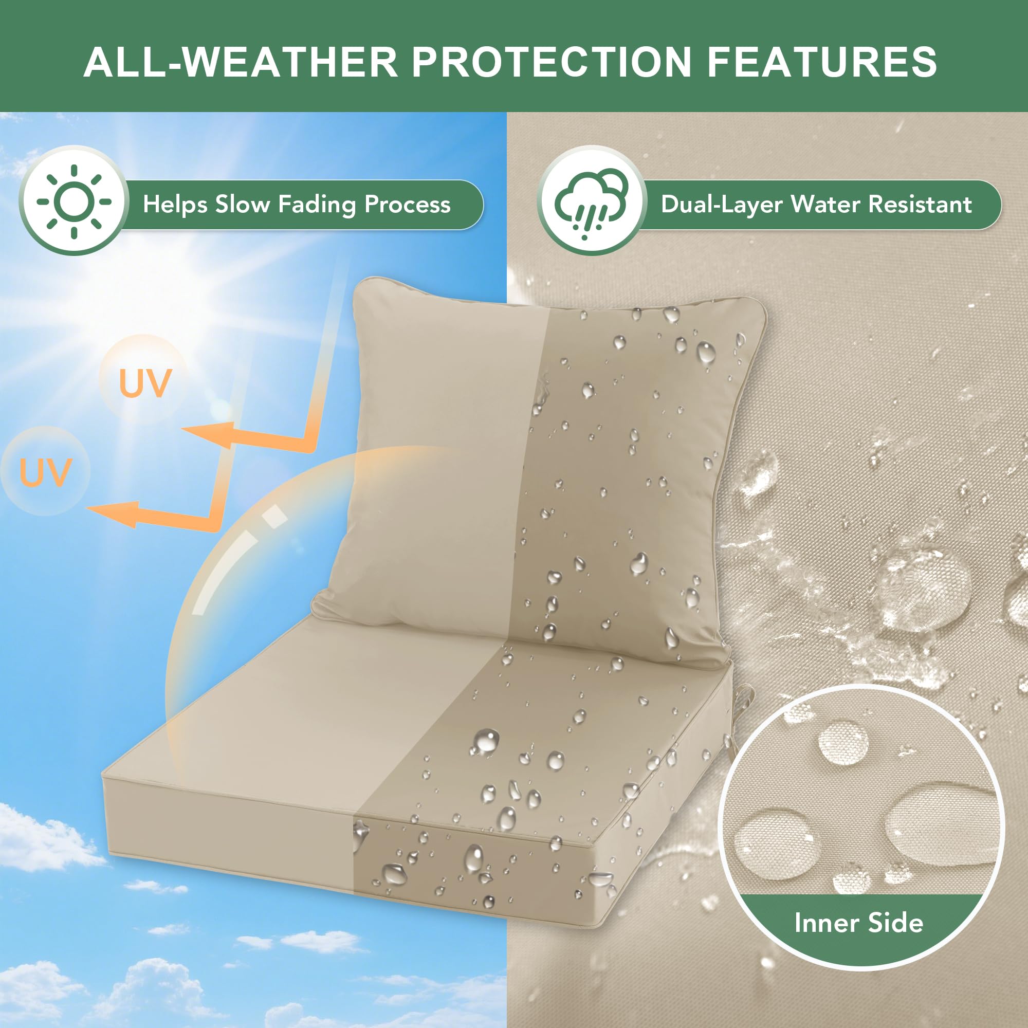 Summsun seat cushion edge detail demonstrating resilient 28D sponge support