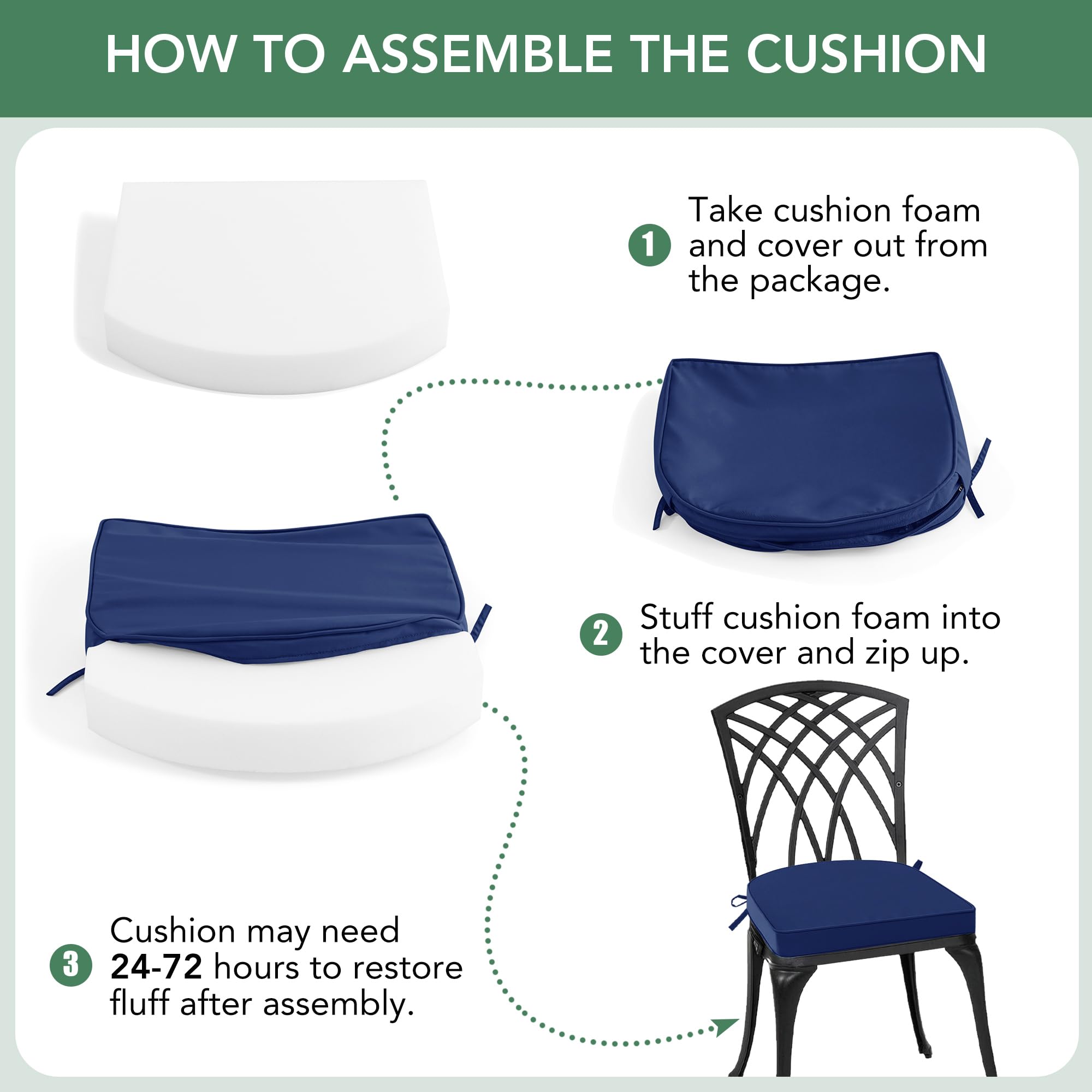 Summsun cushion on chair for scale demonstrating correct 18.5x16x2 inch fit