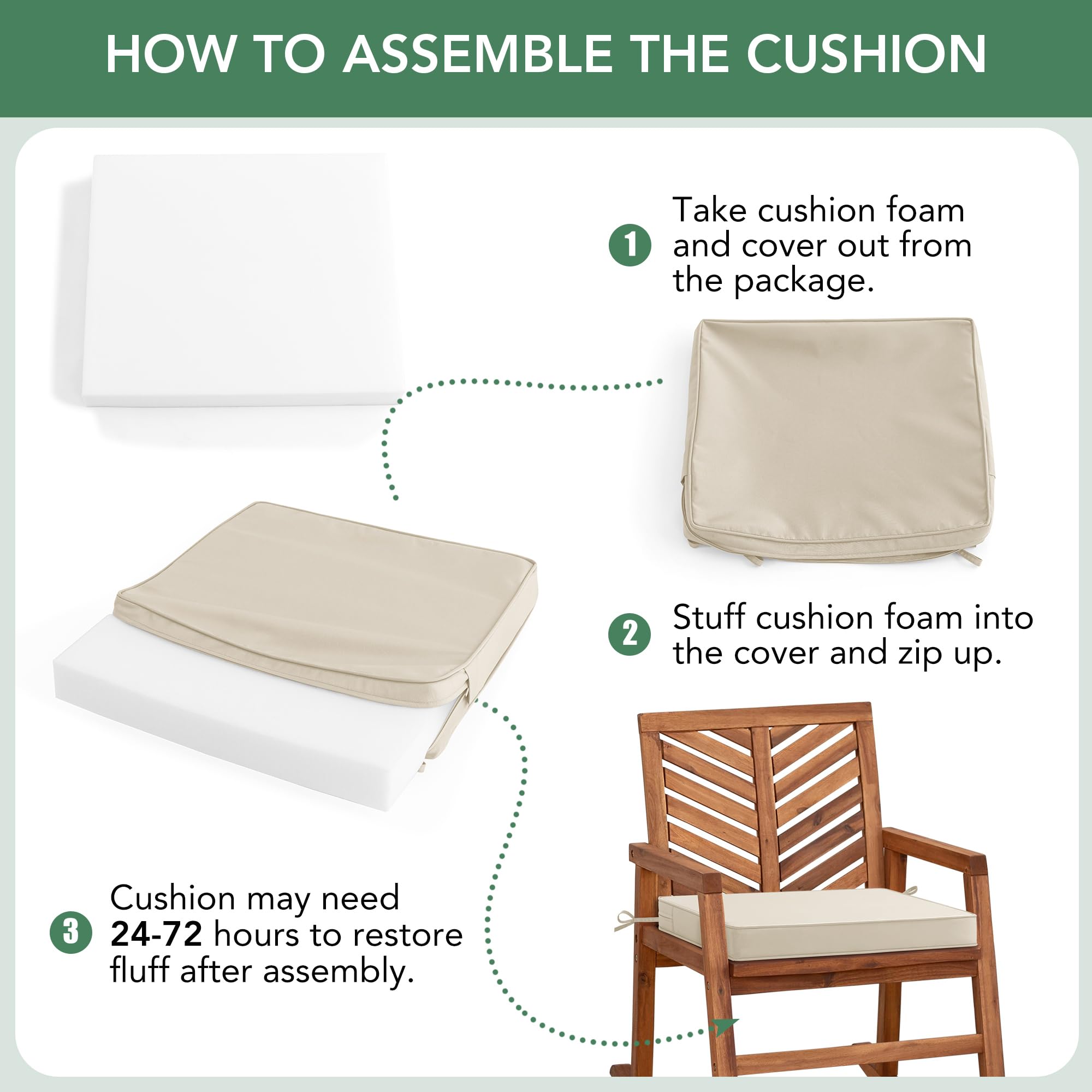 Summsun cushion on chair with ruler showing 19x19x2 inch size for fit