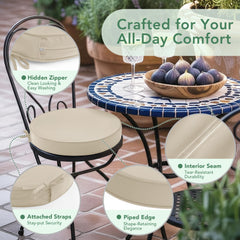 Summsun cushion tied to metal bistro chair preventing slipping outdoors