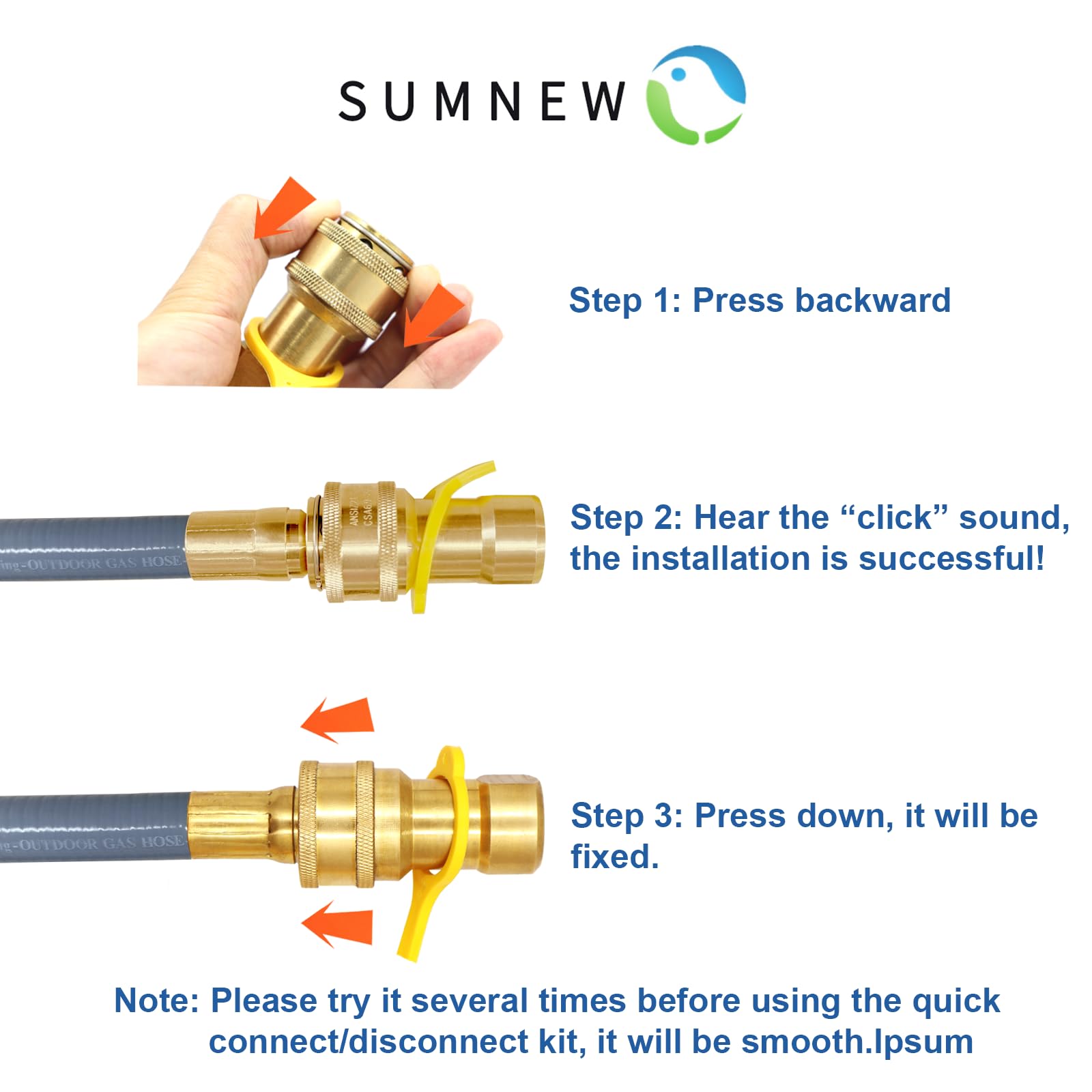 SUMNEW connection to grill flared coupling showing secure attachment and steady gas flow