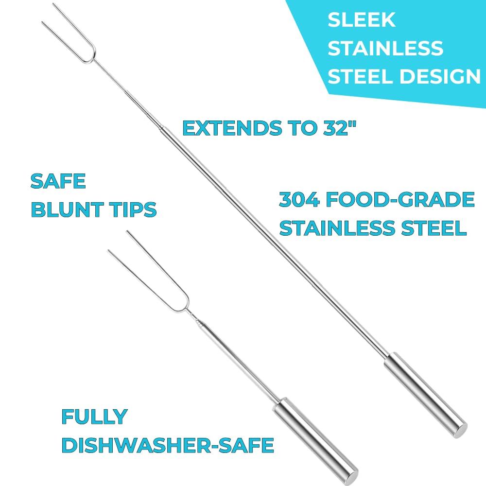 SUMPRI extended roasting fork in hand demonstrating safe distance control
