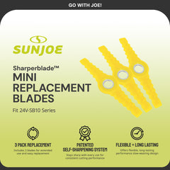 Close-up of Sun Joe blade edge and polymer texture highlighting durability and consistent cutting performance