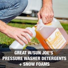 Sun Joe bottle measurement markings visible for accurate mixing benefit