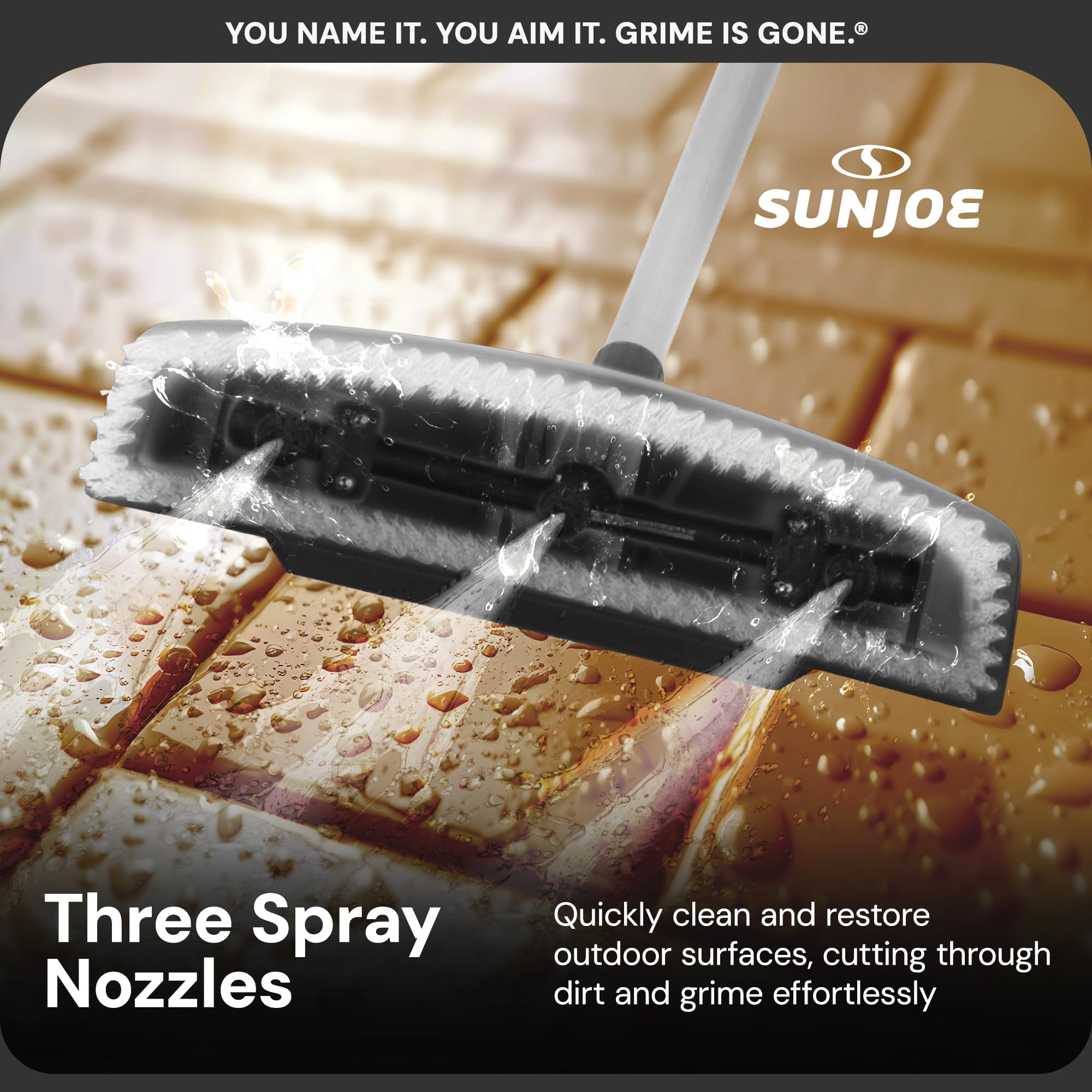 Sun Joe attachment in use on driveway clearing dirt quickly and efficiently