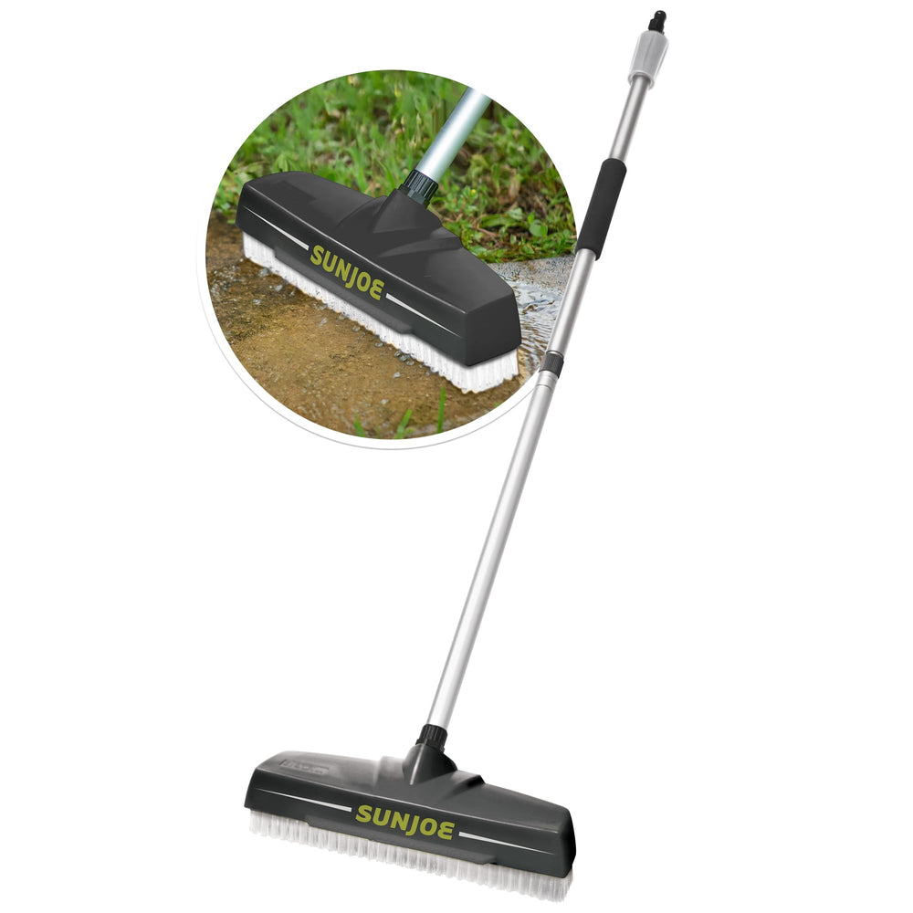 Sun Joe lifestyle patio cleaning scene showing faster outdoor surface care