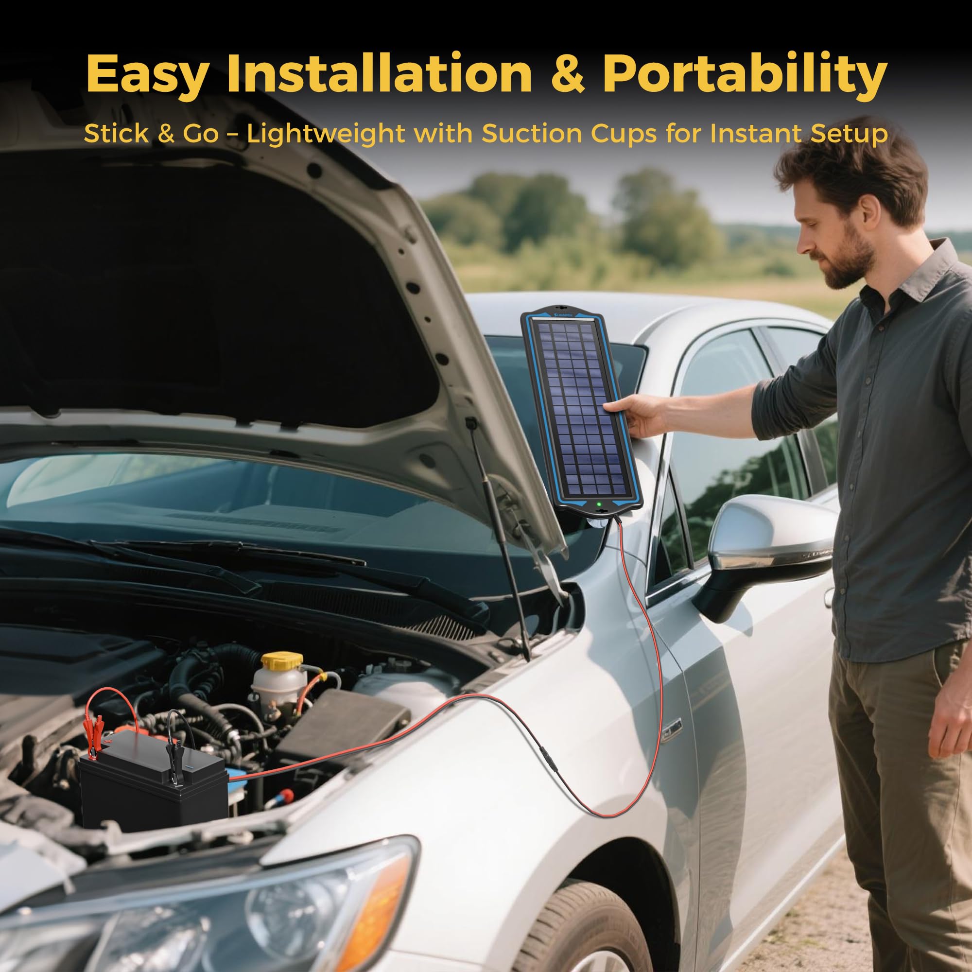 SUNAPEX alligator clips attached to battery terminals for direct maintenance