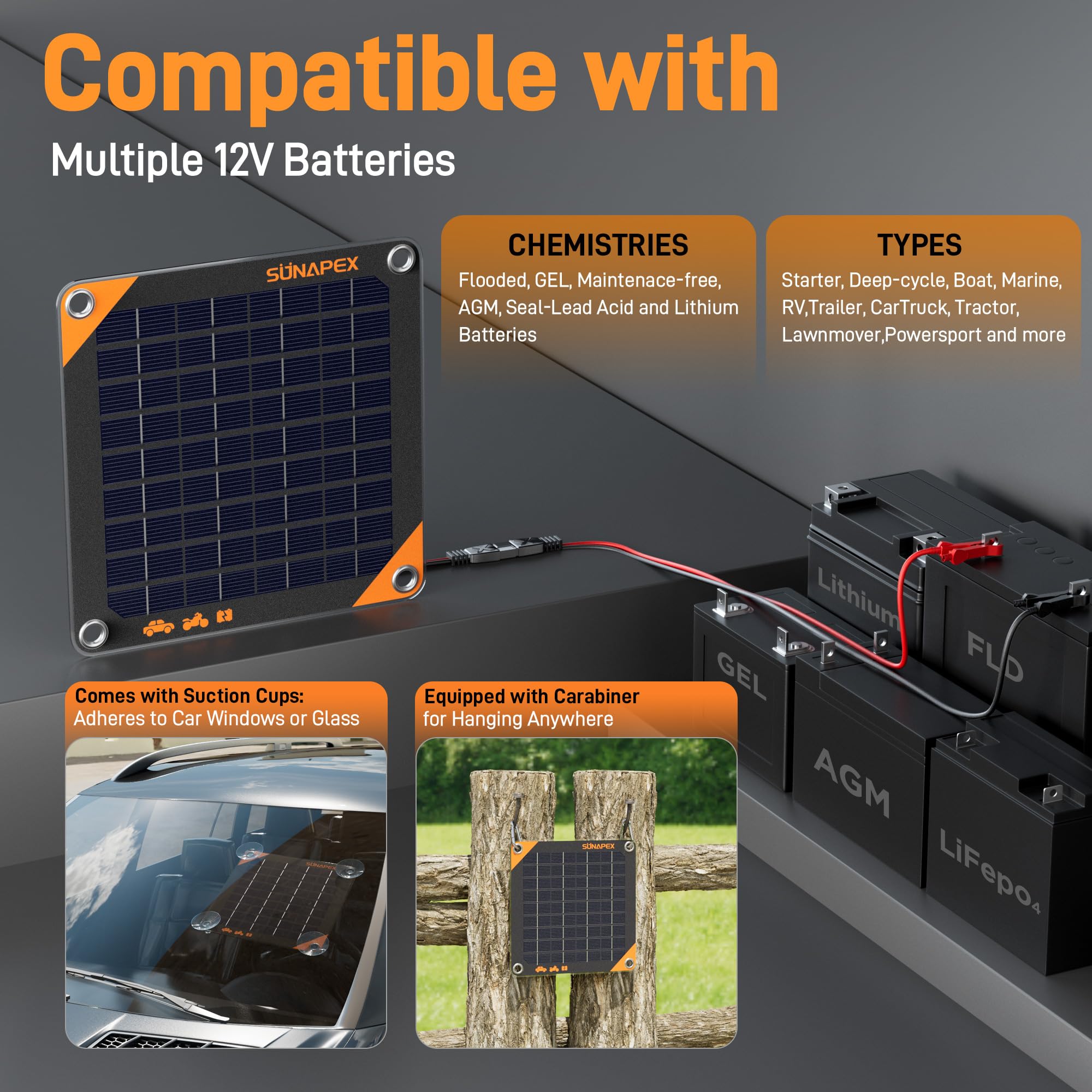 SUNAPEX charging a car battery in garage offering reliable maintenance power