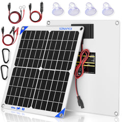 SUNAPEX front panel view showing slim 20W charger and branding, ideal for compact installation