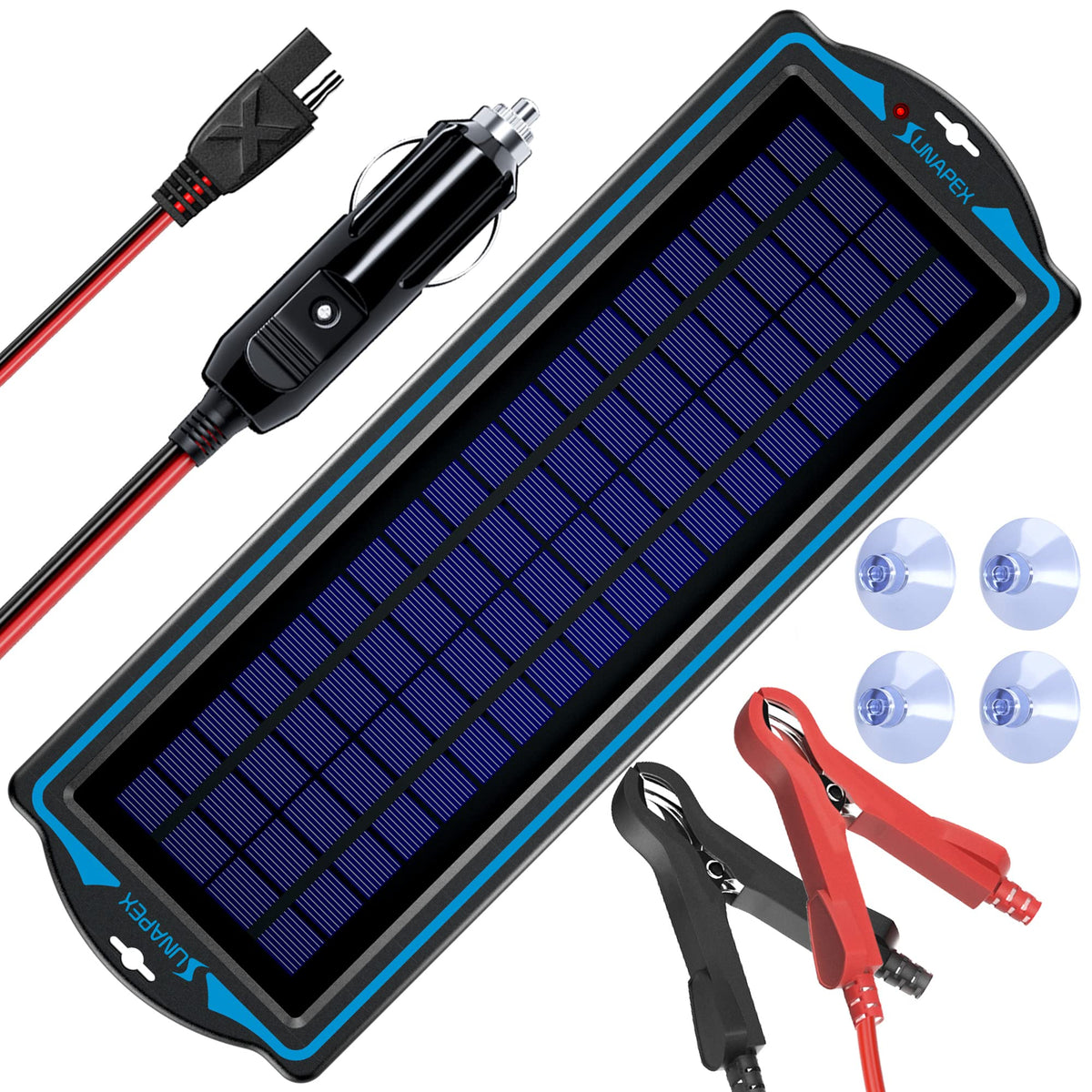 SUNAPEX front packaging showing compact charger and benefits