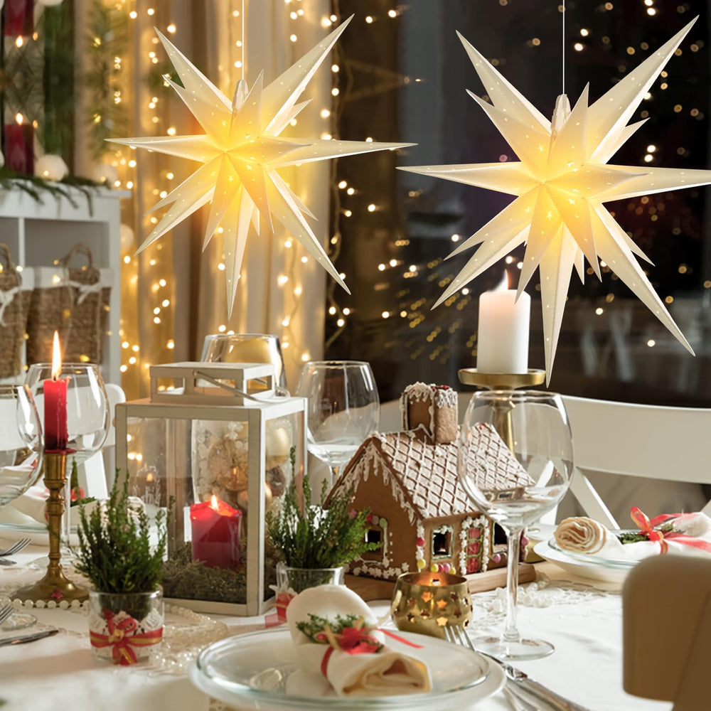 SUNBEAUTY star glowing at night providing cozy warm-white illumination for outdoor gatherings