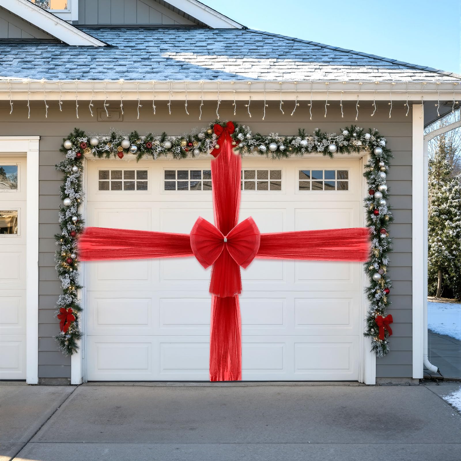 Suncalla bow beside garage door showing correct size and scale