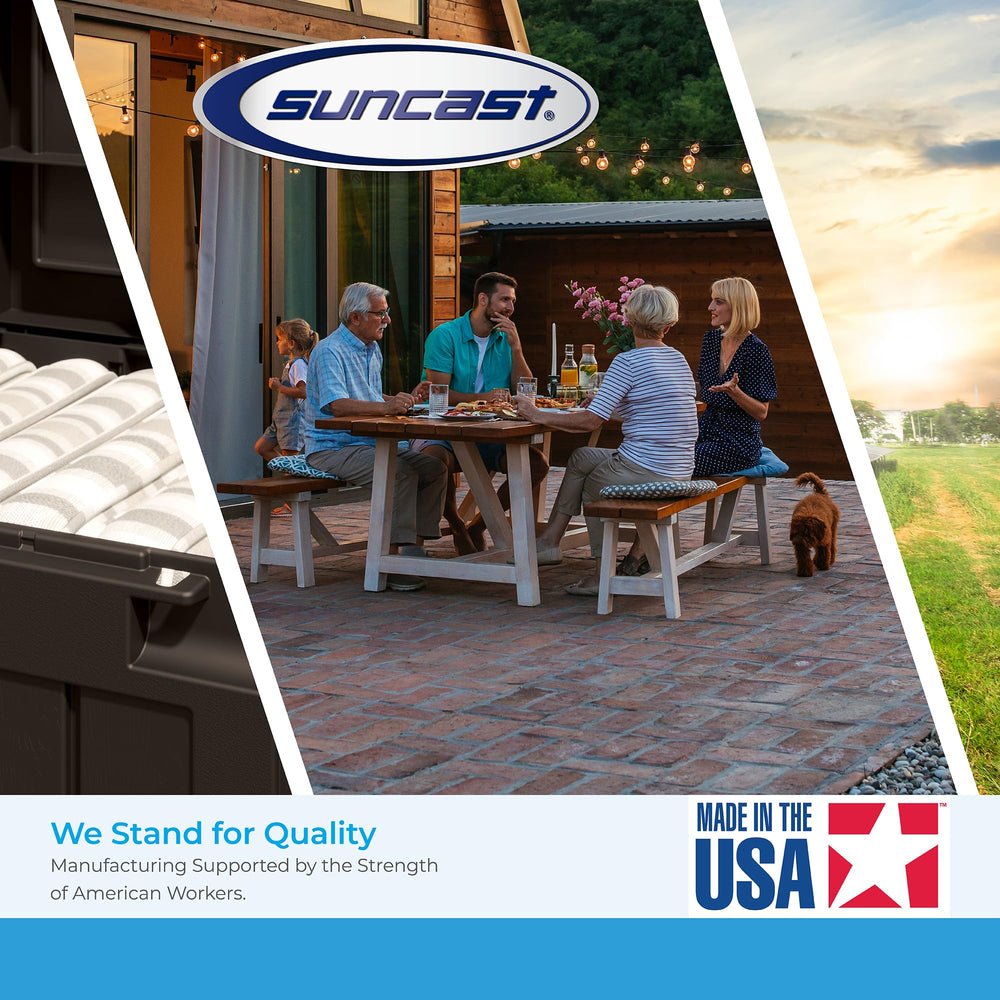 Suncast fully assembled leaning in garage for compact easy storage