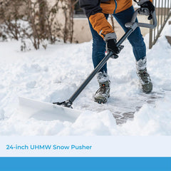 Suncast close-up of graphite non-stick blade surface, reduces snow clinging