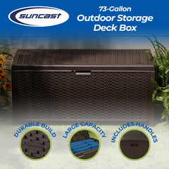 Suncast close-up of resin wicker texture highlighting durability and UV resistance benefit