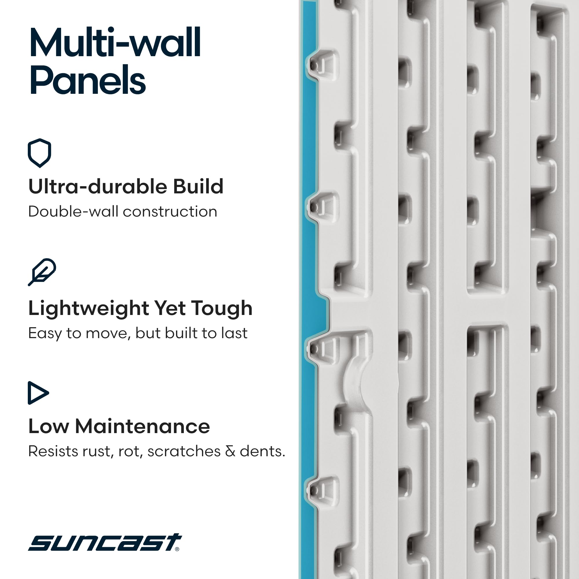 Suncast resin texture close-up showing durable weather-resistant finish
