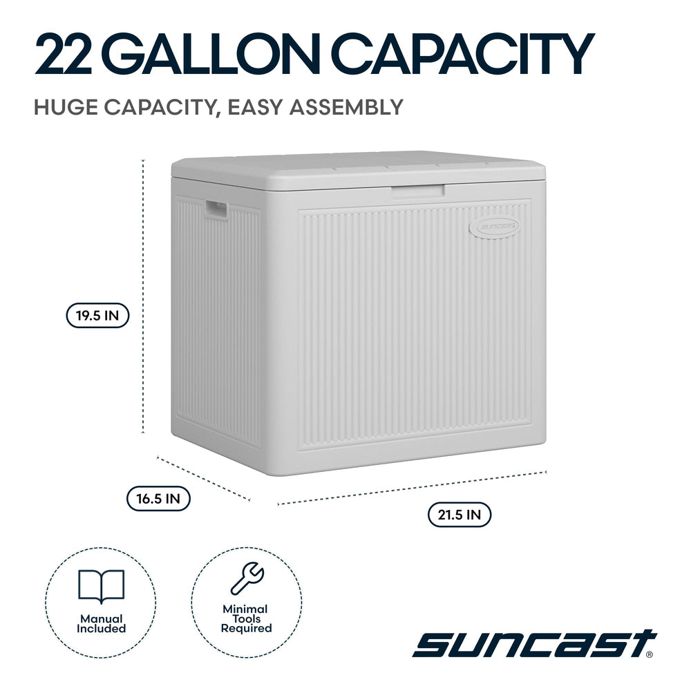 Suncast side profile displaying dimensions and space-saving advantage